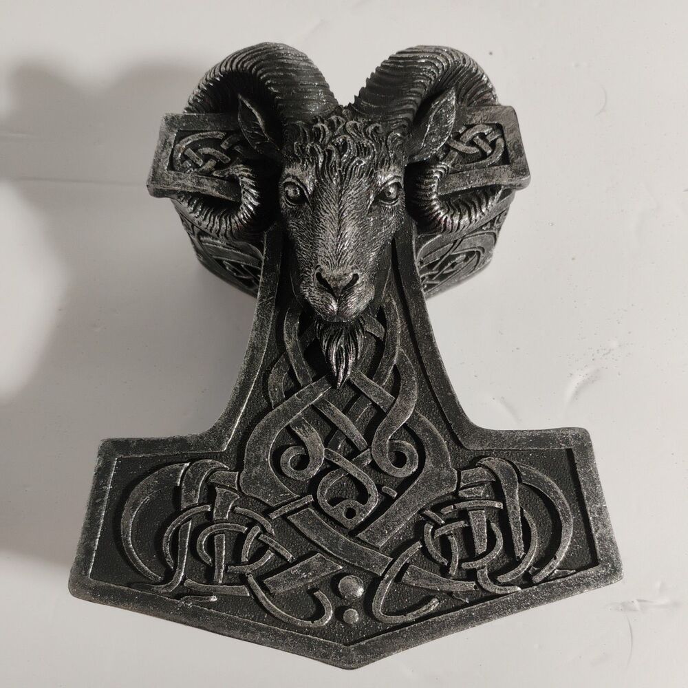 Viking Ram Skull Thor Hammer Mjolnir With Runes Knotwork Decorative Jewelry Box